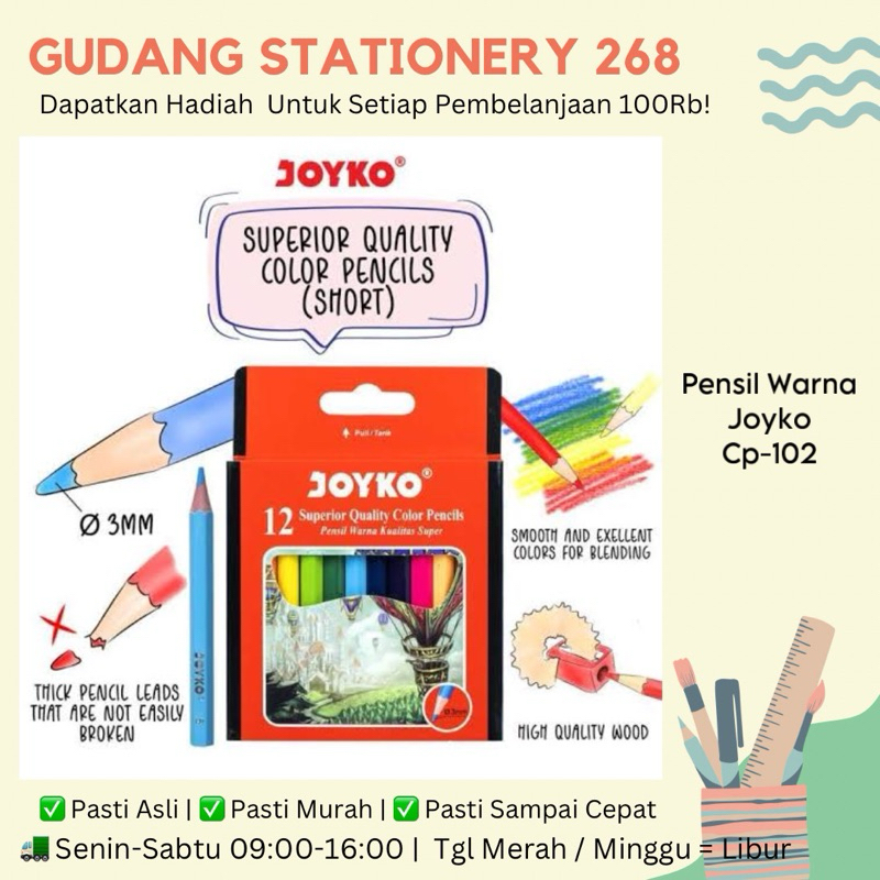 

Pensil Warna 12 Warna Joyko CP-102 / Pencil Color 12 Color Joyko CP-102