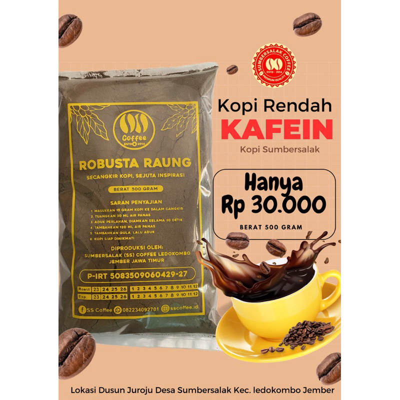 

Kopi Rendah kafein 500 Gram SS COFFEE ADJA