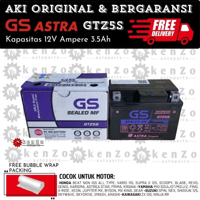 [Resmi Astra] [Bergaransi] Aki Gs Motor Bebek Yamaha Jupiter Mx King Vega Force Xabre GTZ5S