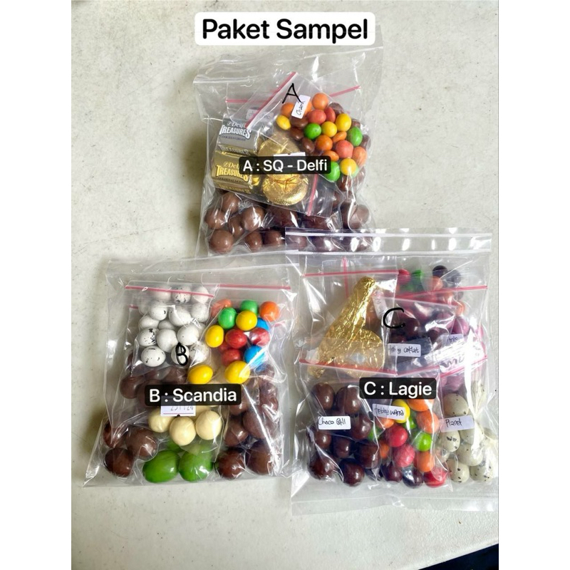 

Paket icip TESTER / PAKET SAMPEL Coklat (aneka produk coklat butir) paket icip