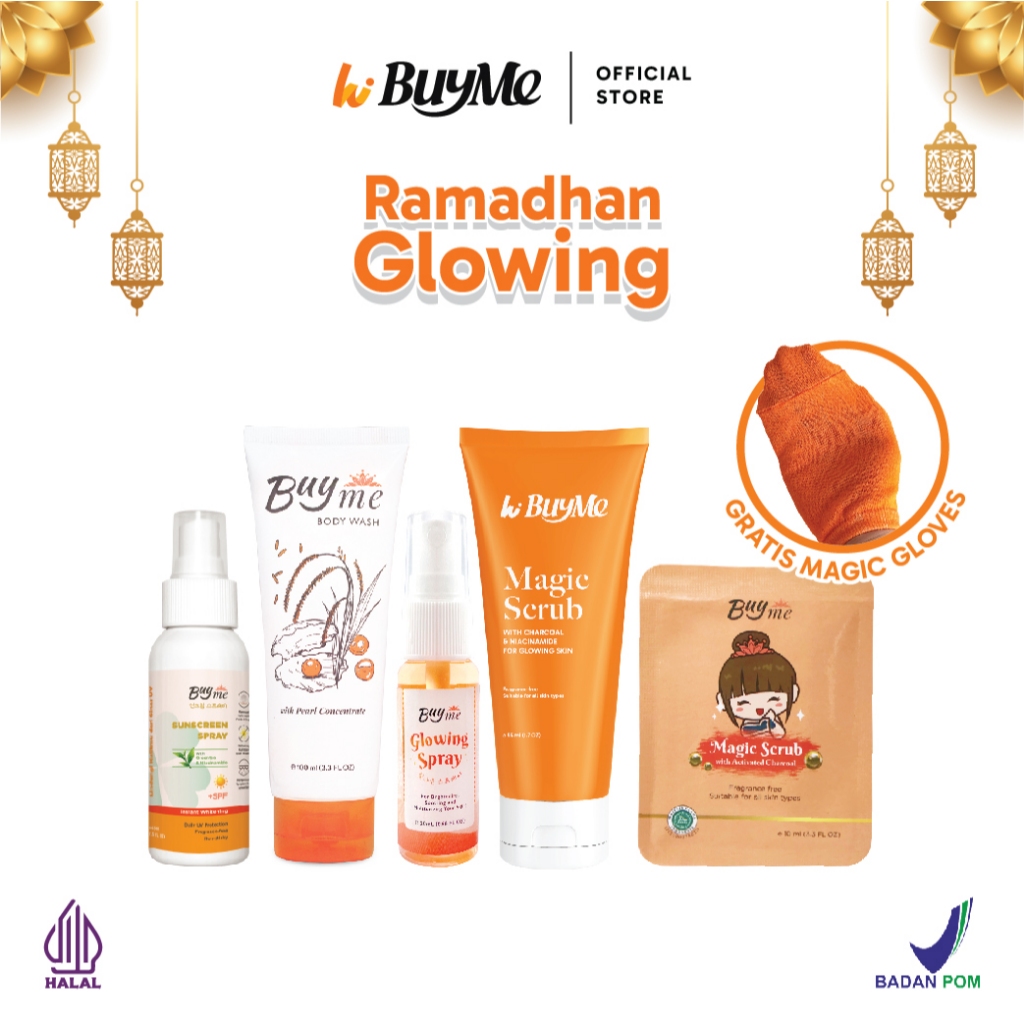 BuyMe Paket Ramadhan Complete Series Body Wash Sunscreen Scrub 10 ml 55 ml Glowing Spray Orange