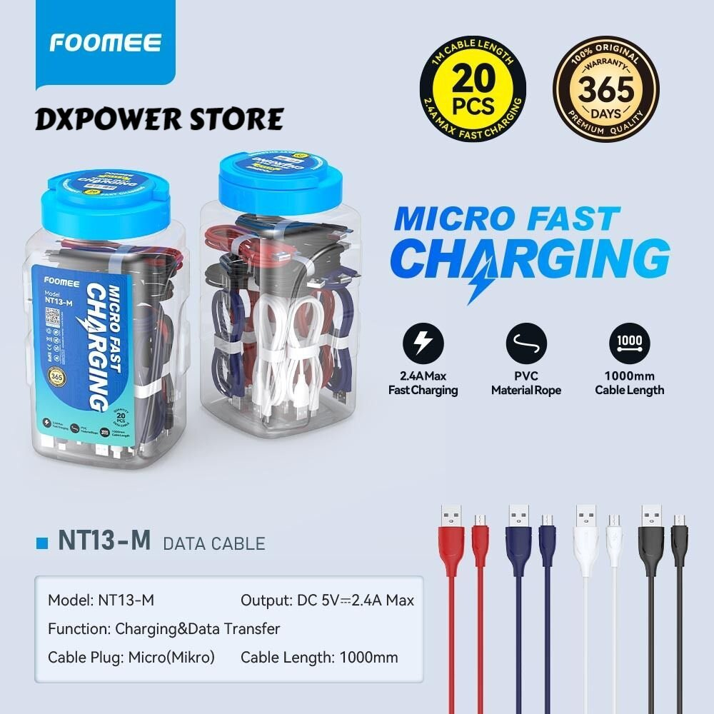 FOOMEE NT13-M/NT13-C/NT13-L(1toples isi 20pcs) DATA MICRO/TYPE-C/LIGHTNING 2.4A 100CM FAST CHARGING