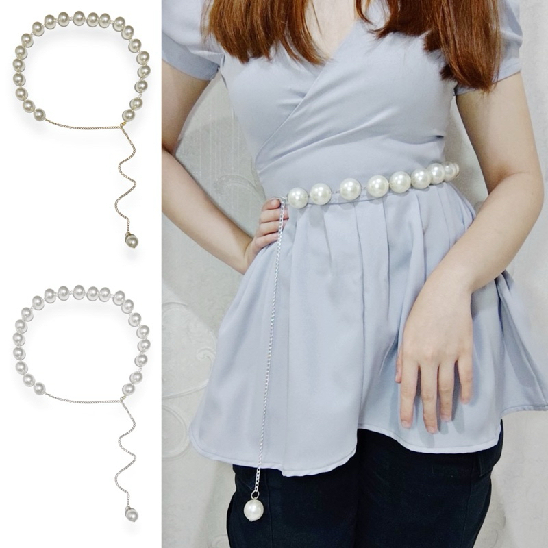 Mischa Big Pearl Chain Belt Ikat Pinggang Rantai Mutiara Besar Jumbo Size Belt Gesper Wanita Pesta B
