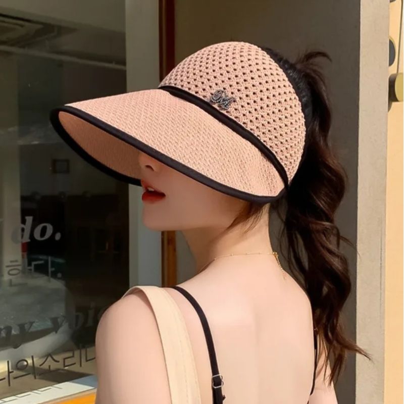 Topi Wanita Topi Olahraga Topi Lebar Lipat Praktis Pink