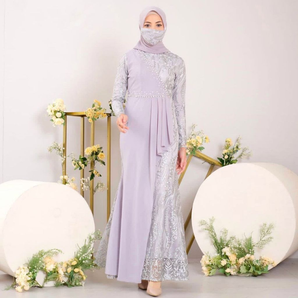 Yuma Dress Dress Full Brokat Mix Ceruty Gamis Kondangan Wisuda Viral Dress Bridesmaid