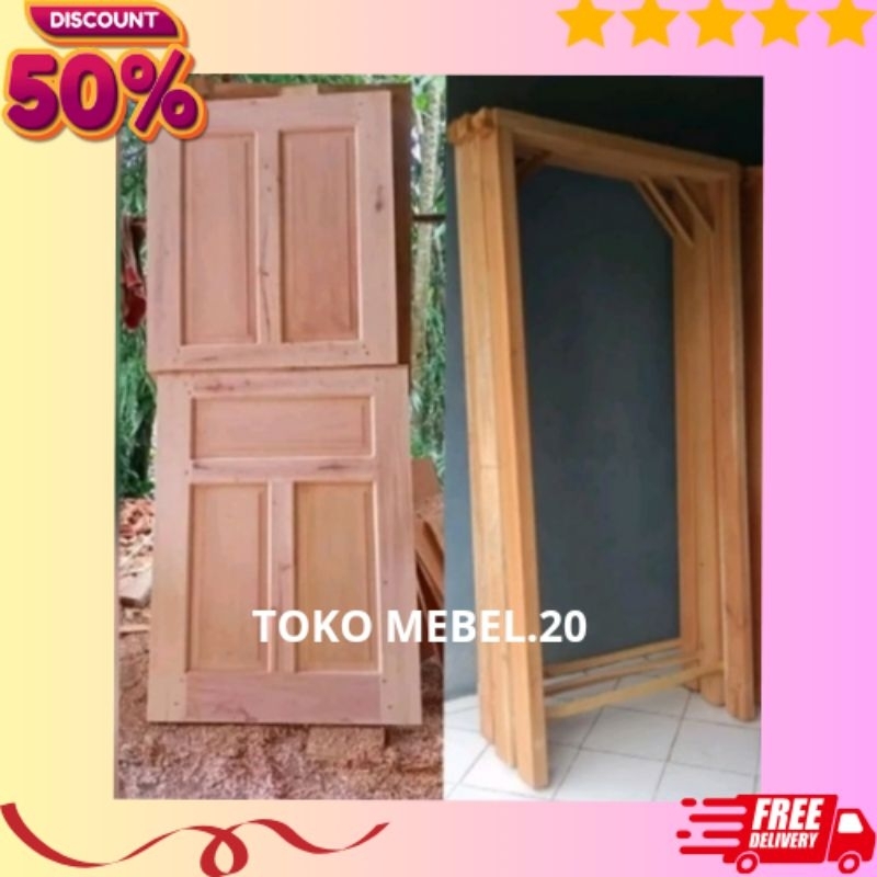 Redy Stok Pintu+Kusen Dapur Belah Dua Kayu Mahoni