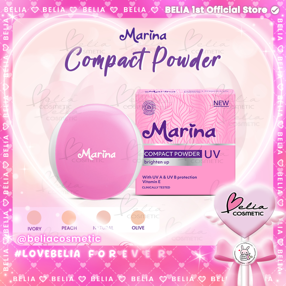 ❤ BELIA ❤ MARINA Compact Powder UV Brighten Up | with UV A & UV B Protection Vitamin E | Bedak Padat
