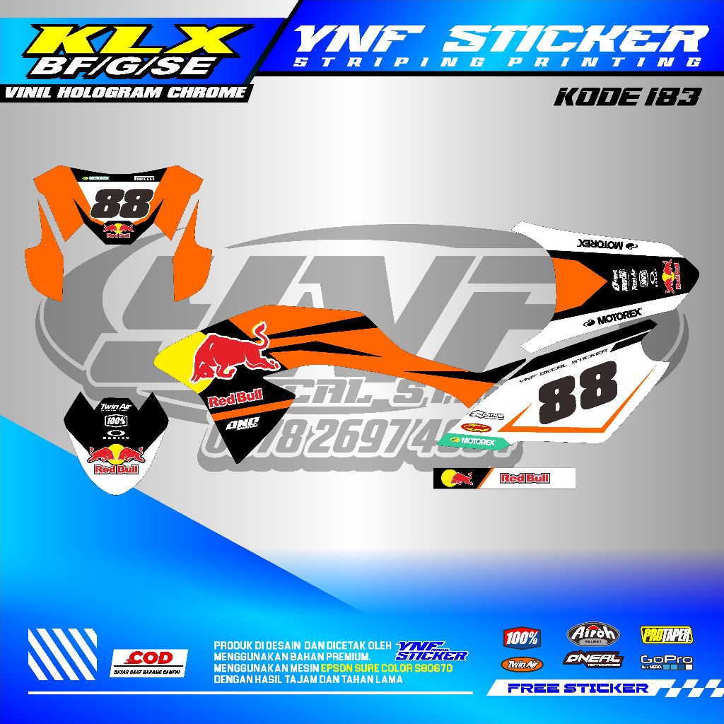 183 Stiker Striping KLX BF, G, SE - Sticker Striping Motor KLX BF, G, SE MOTIF RED BULL