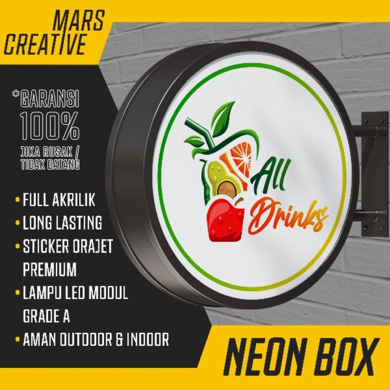 Neon Box Custom Ukuran 50x200 cm Persegi Panjang Hasil Gambar HD Cahaya Lampu Terang Include Bracket