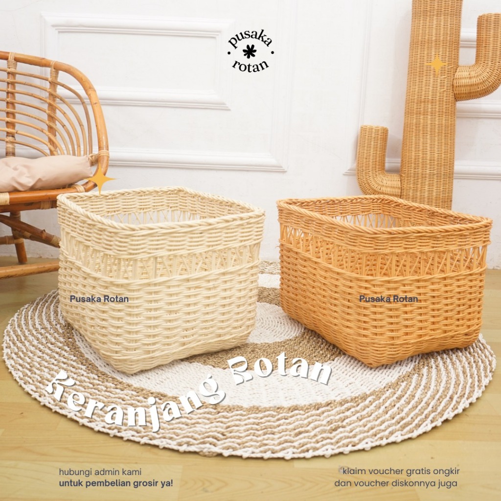 Keranjang Laundry Rotan Ukuran Besar / Keranjang Baju Kotor Serbaguna Anyaman Rotan Asli