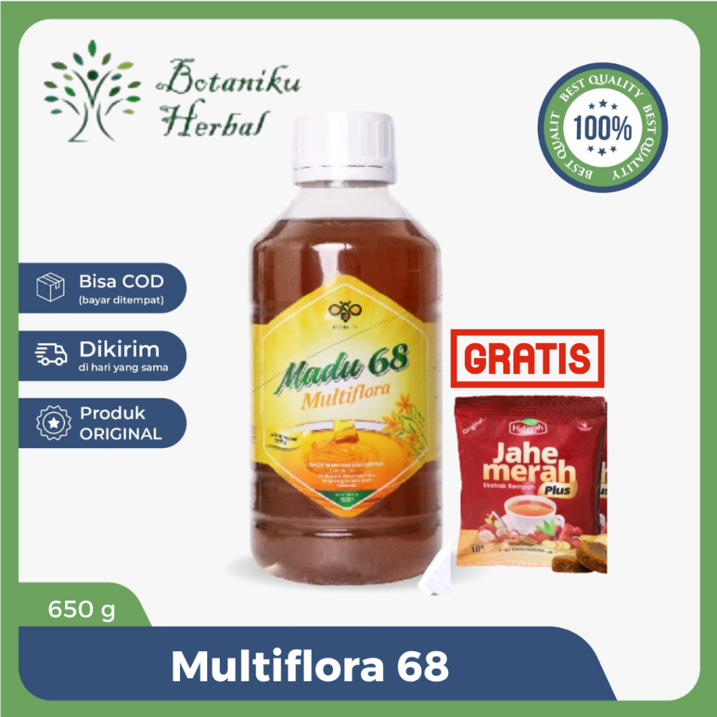 

MULTIFLORA 68 FREE Jahe Merah - Honey Original 100% Madu Murni Cocok Untuk Campuran Makanan 650gram