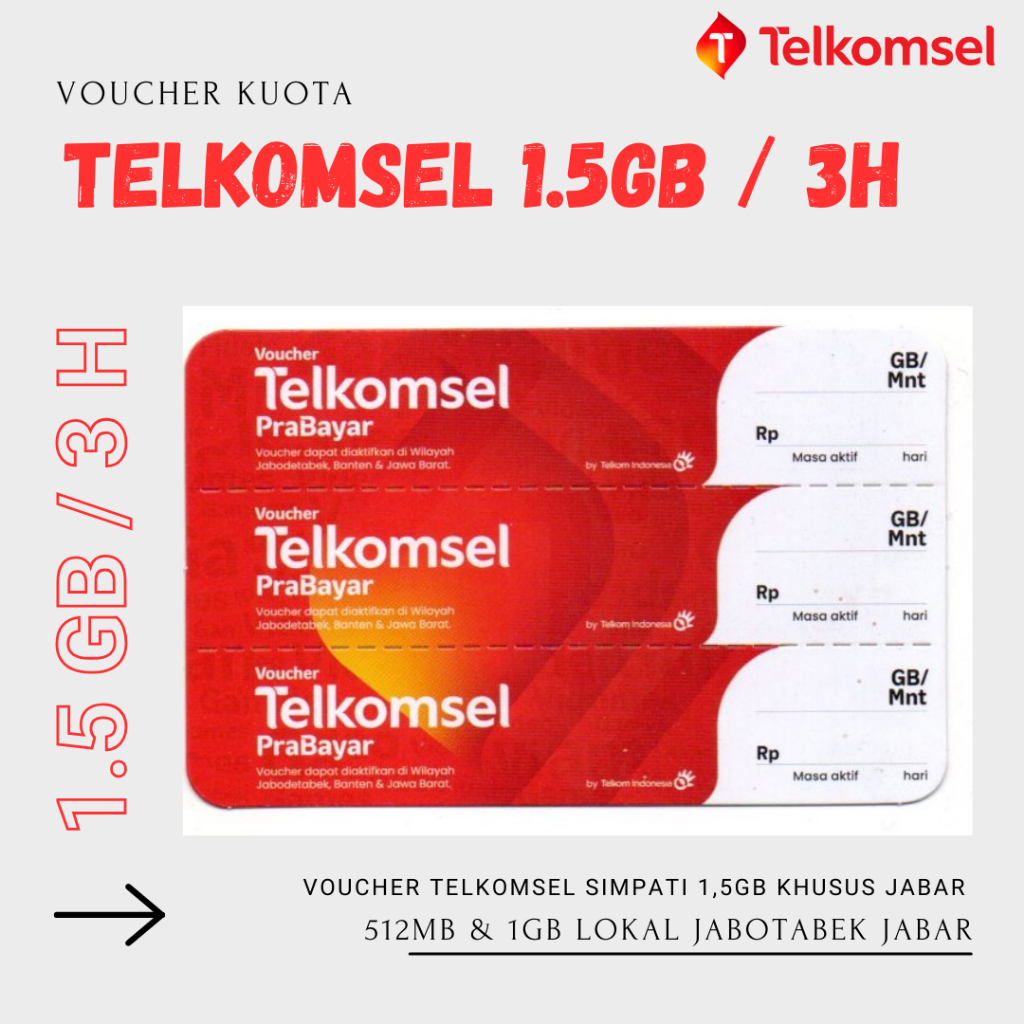 Voucher Telkomsel Kouta 1,5GB 3 Hari | Voucher Telkomsel 1.5GB