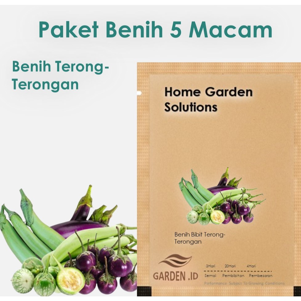 Bibit Sayuran Paket 5 Macam Benih Terong F1 Hibrida Super : Terong Lalap Ungu Hijau Telunjuk Panjang