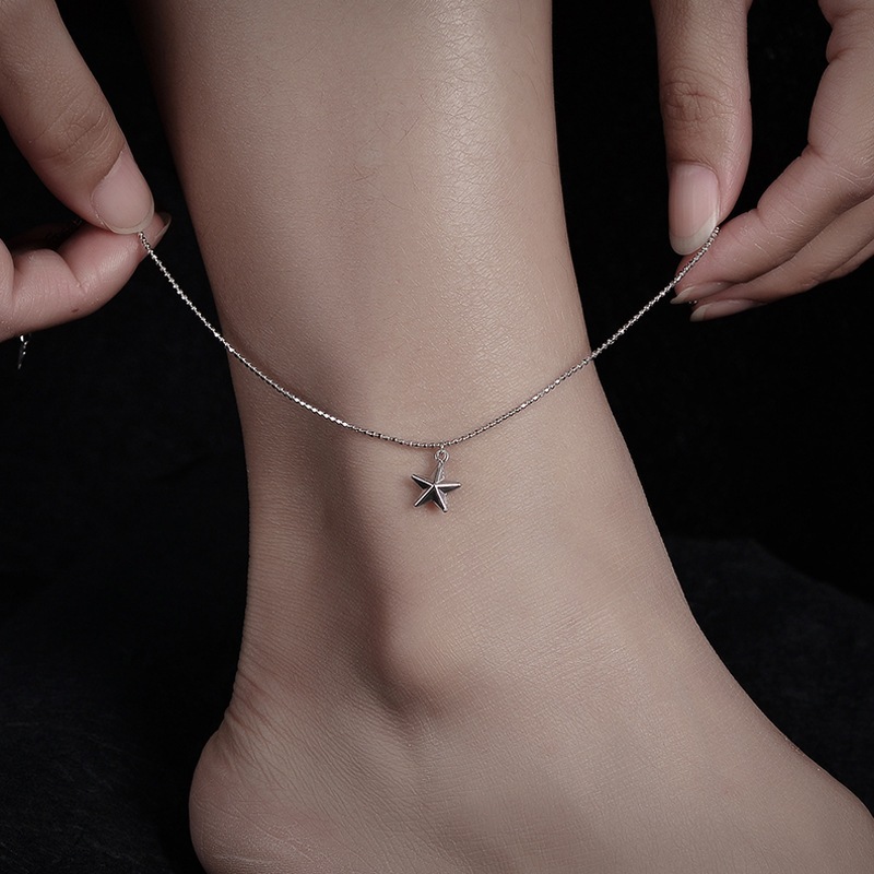 gelang kaki bintang lima berujung tiga dimensi perak sterling s925 untuk anak perempuan gelang kaki 