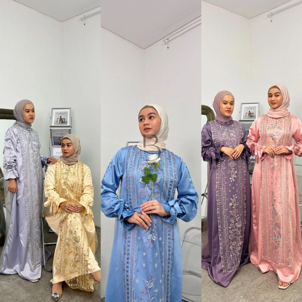 TABINA DRESS KONDANGAN SATIN MIX BRUKAT TWO TONE TILE POLOS BUSANA BRIDESMAID GAMIS REMAJA ONE SET M