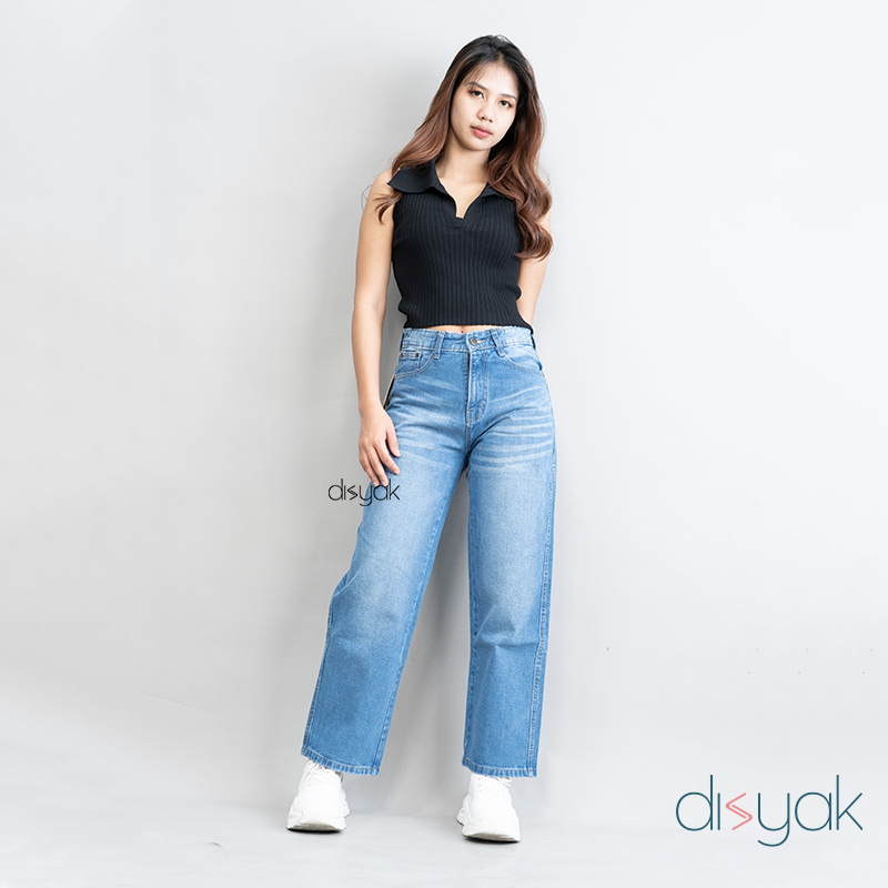 DISYAK - Baggy Daddy Mid Rise Celana Panjang Jeans Gombrong Medium Blue 252-352