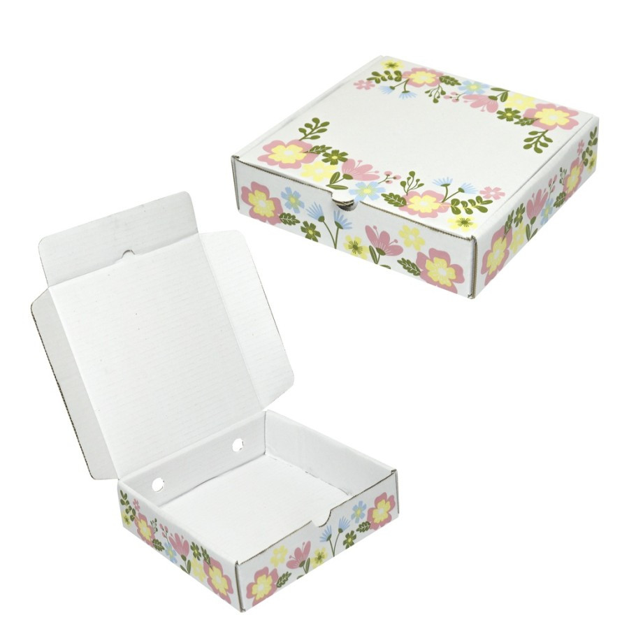 

(5pcs) Box Kado Hadiah Ultah Dus Parcel Makanan Ukuran 21x21x5cm Motif Hibicius