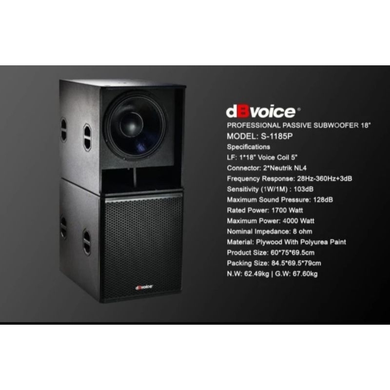Speaker Subwoofer Pasif 18 Inch DB VOICE S1185P | S 1185P 4000 Watt Original