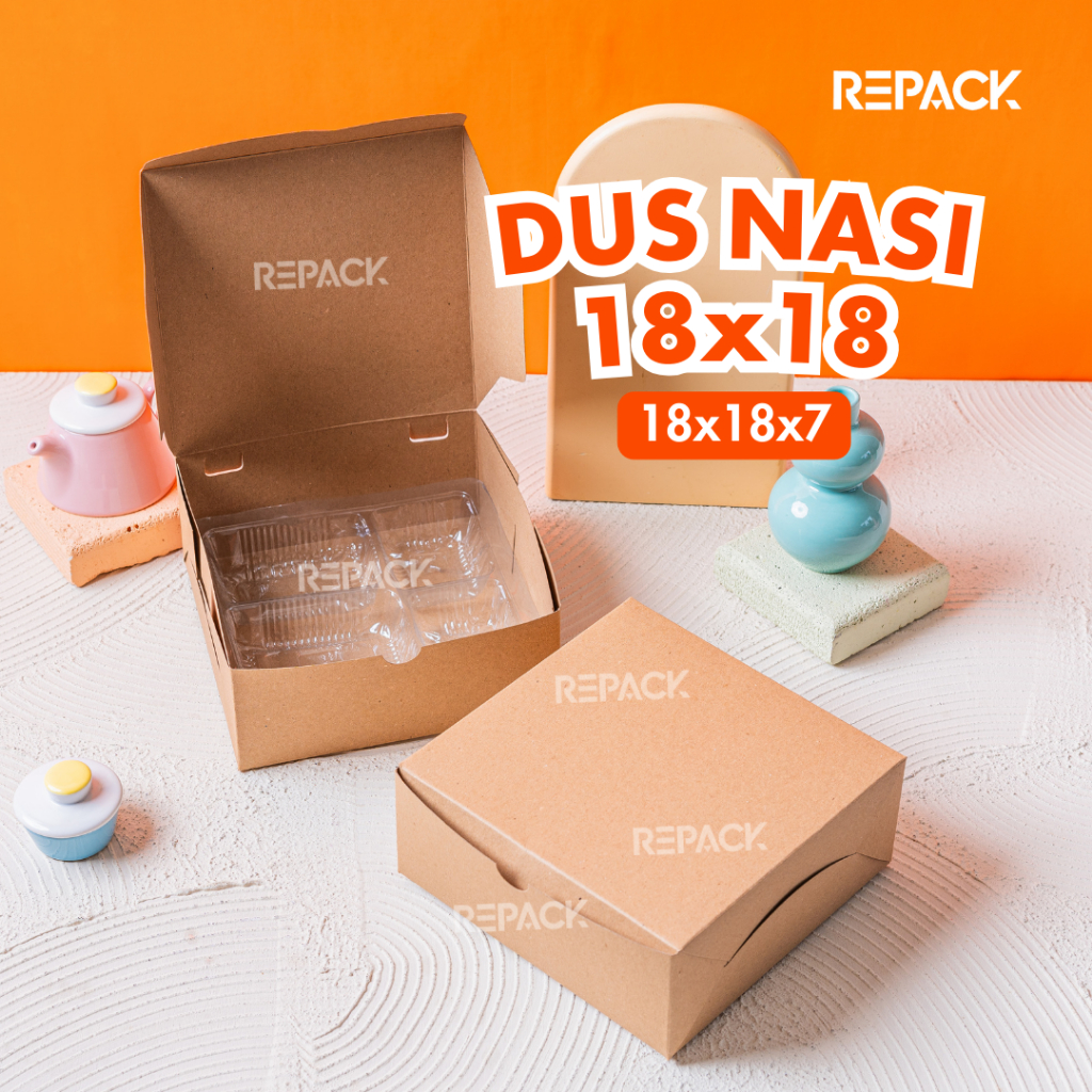 Dus Nasi Kotak Tutup Sambung 18x18 - Box Kraft / Box Nasi Hajatan / Dus Nasi Catering