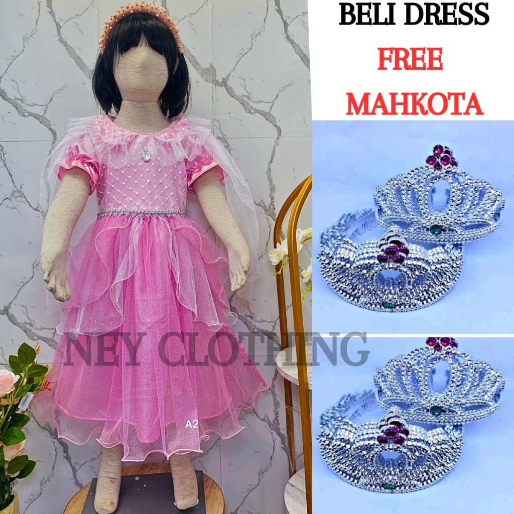 ( FREE MAHKOTA ) Gaun ulang tahun anak perempuan import mix tile brukat dress ulang tahun anak perem