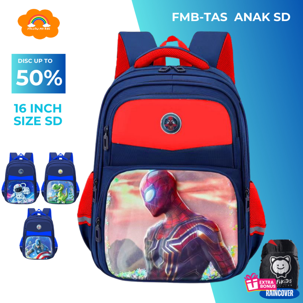 Tas Anak Laki Laki SD 3D Gamabar Timbul High Quality Kararakter Spiderman Ransel Anak Cowok FMB 2503