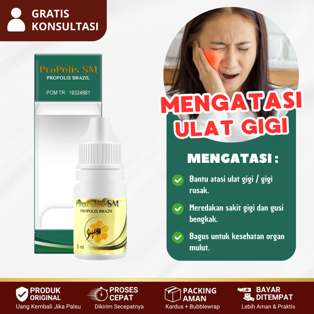 Obat Ulat Gigi, Gigi Busuk, Gigi Rusak, Karies Gigi, Abses Gigi, Gigi Bengkak - Propolis SM