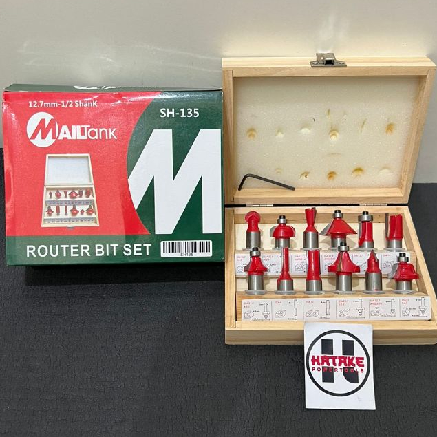 MAILTANK Mata Profil Besar 1/2 Set 12 Pcs Router Bit Set Kotak Kayu Lengkap