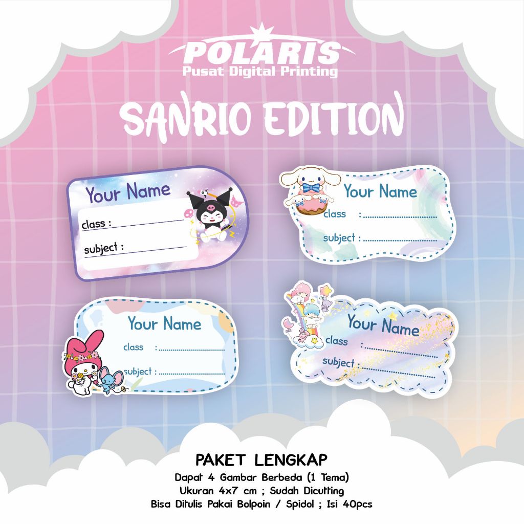 

Paket Stiker Label Buku Anak Sanrio Edition Bahan Kromo HVS High Quality