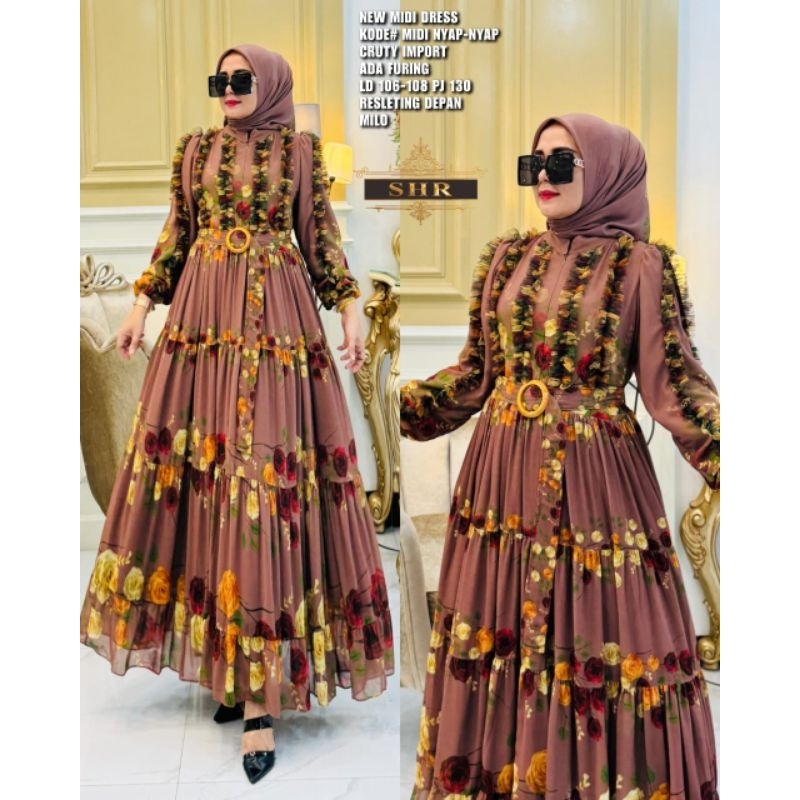 gamis ceruty motif bunga nyap nyap ORI SHR