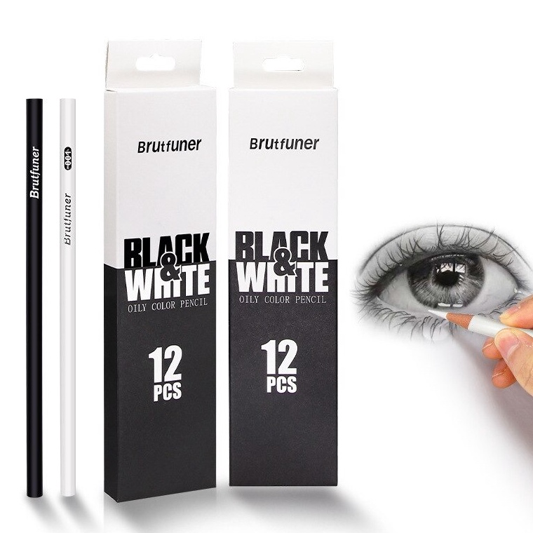 

KODE W6D6 Brutfuner Oil Color Pensil Black White 12 Pcs 12 Pensil Sketsa Hitam Putih