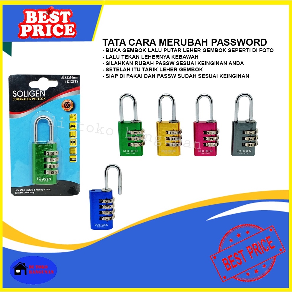 KODE B32W Gembok Nomor Kecil Gembok Pin Digital Gembok Koper Pin Dapat Diubah