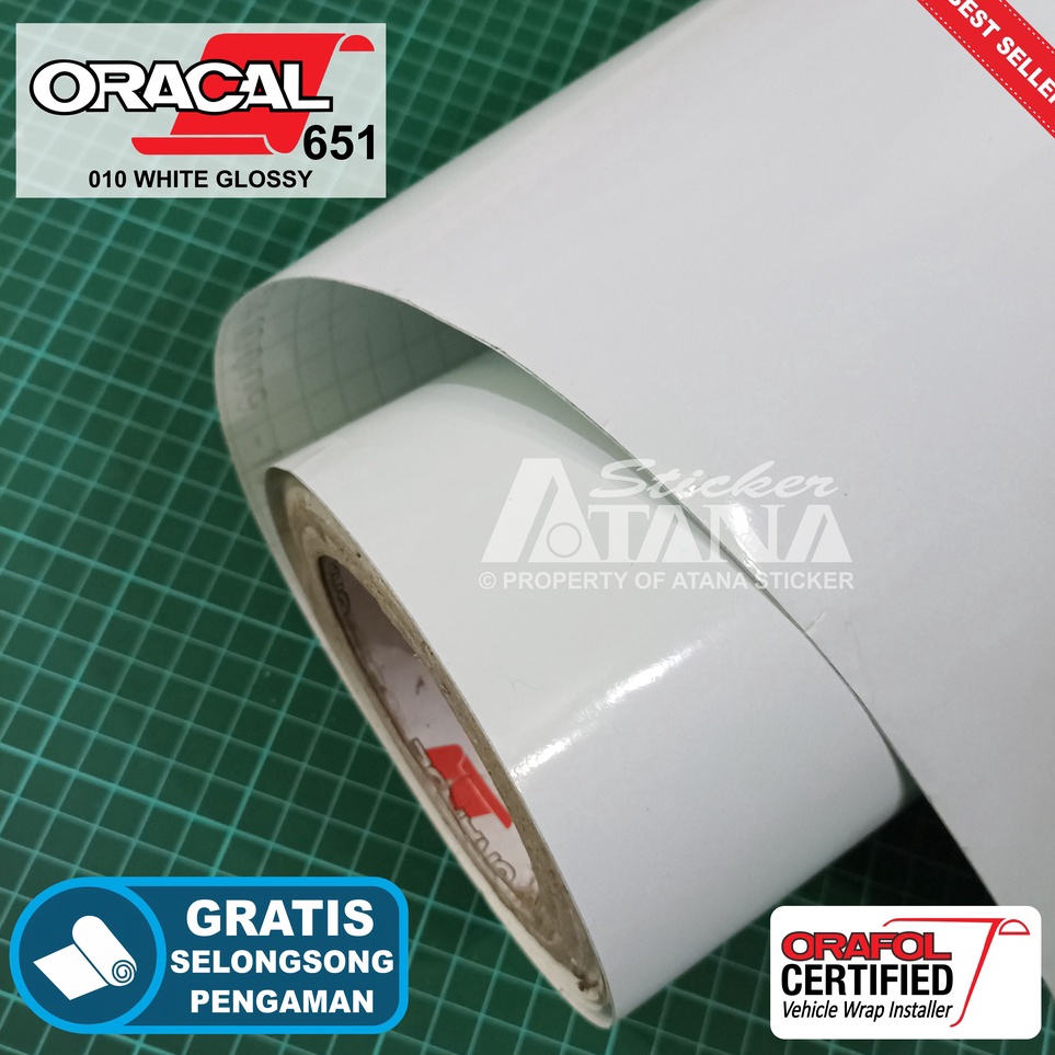 Skotlet Putih Glossy Oracal 651 Scotlet White Gloss Metalik Stiker Kilap Gilap Meteran Sticker Decal