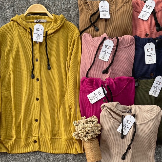 KF7 Hoodie Eclo Kancing Hoodie Wanita Hoodie Korean Style Cardigan Eclo Cardigan Waffle Wanita Cardi