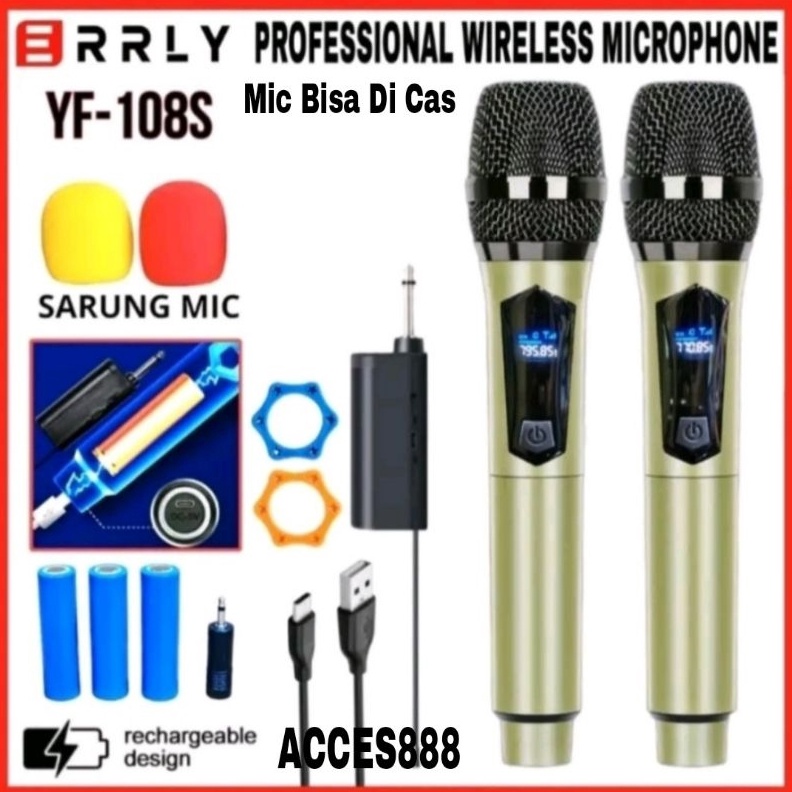 Mic Microphone Karaoke Profesional Wireless ERRLY YF18S UHF Double Free Sarung Mic u F1K5