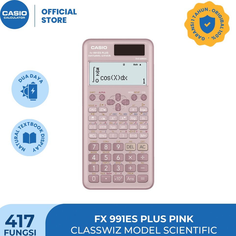 

CASIO FX991ES Plus2 PINK Kalkulator SekolahKuliah ScientificSaintifik 417 fungsi j I7F7