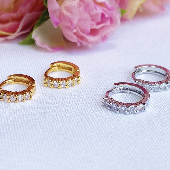 FG2 Anting Jepit Titanium Anak  Dewasa Baris Kristal Swarovski