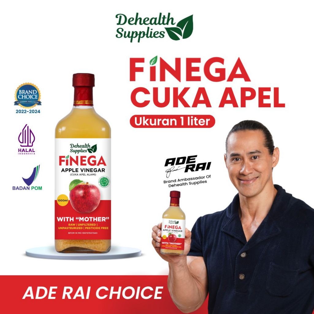 

DEHEALTH SUPPLIES FINEGA VINEGA CUKA APEL 1L(1 LITER) KEMASAN KACA/VINEGA CUKA APEL 1 LITER