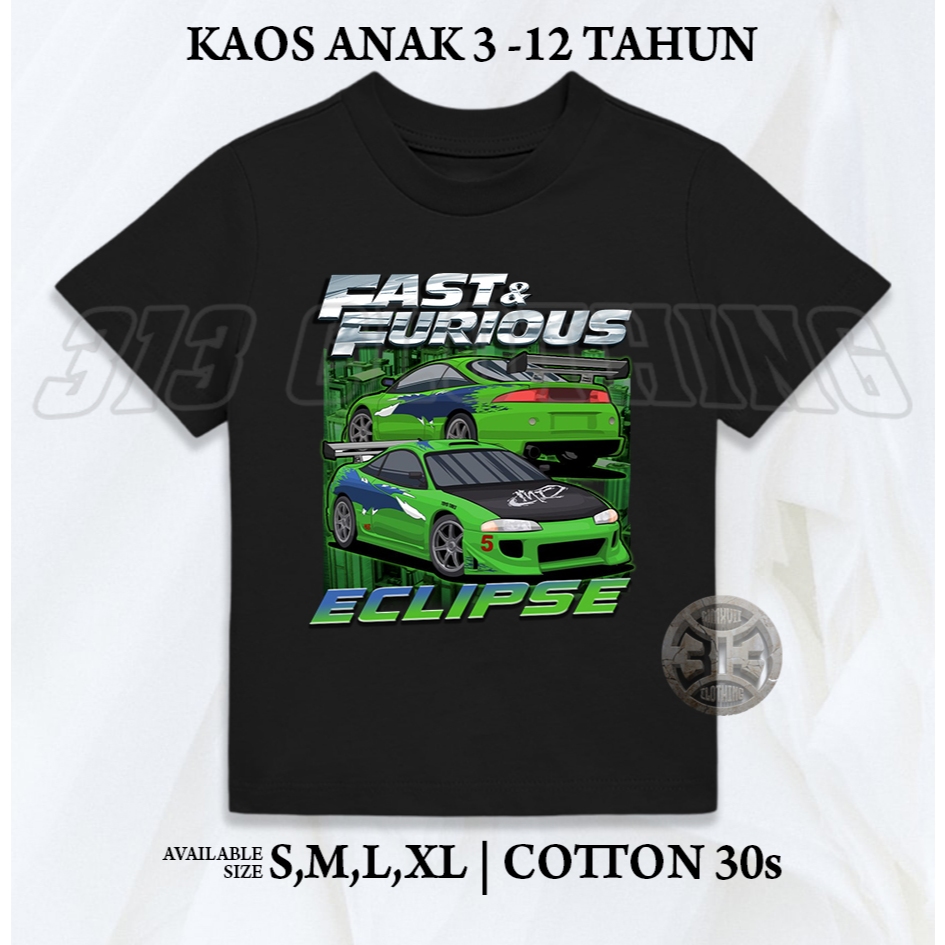 Kaos Anak Fast And Furious Eclipse Paul Walker / Atasan Baju Anak Fast And Furious Eclipse