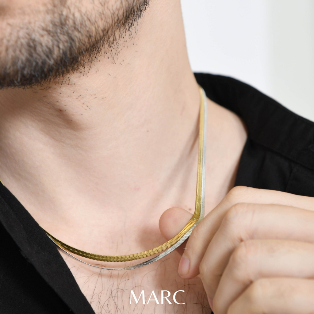 Kalung Pria Titanium Anti Karat Gepeng Silver Gold Emas / Kalung Titanium Pria Gepeng / Kalung Gepen