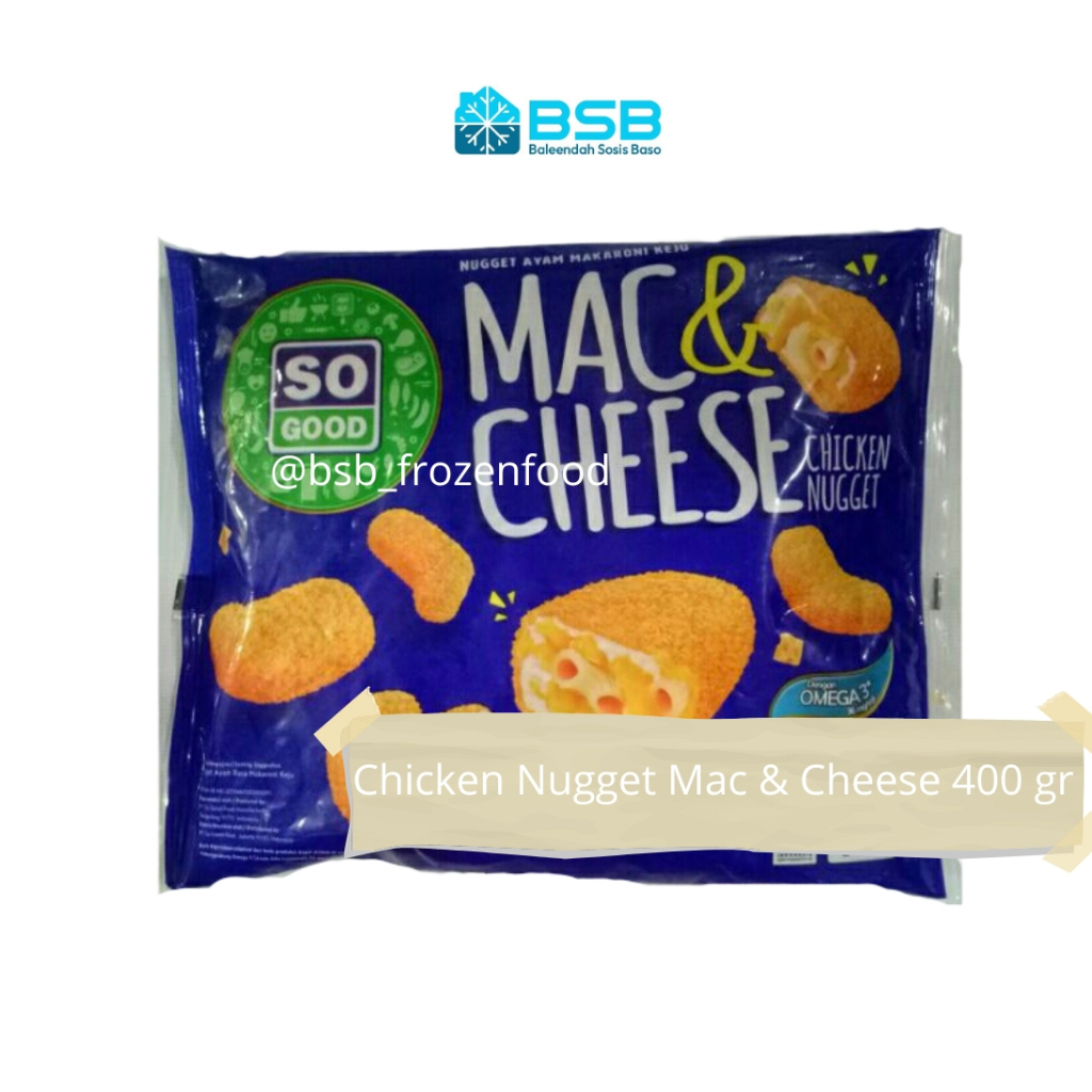 

So Good Mac & Cheese Chicken Nugget 400gr - SoGood - Naget - Mac & Cheese / Naget Isi Pasta Makaroni Keju 400 gr