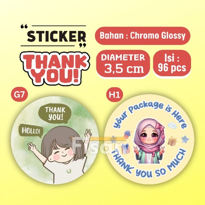 

96 Pcs Stiker Thank You 3,5 cm Sticker Thankyou Chromo Glossy G7 H1