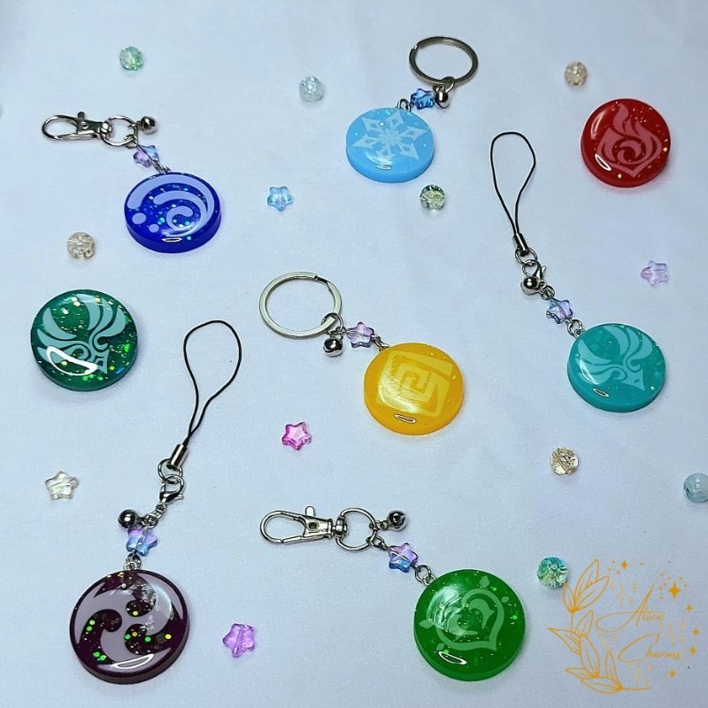 Keychain/Ganci, Gantungan/Strap Handphone, Pin/Bros Resin Vision Genshin Impact Type B