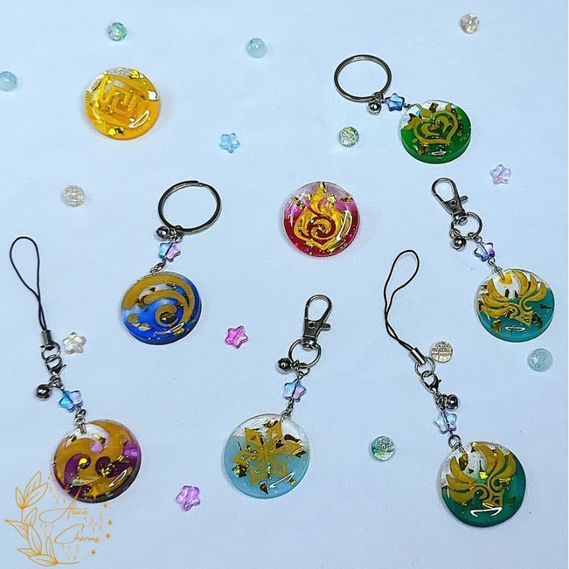 Keychain/Ganci, Gantungan/Strap Handphone, Pin/Bros Resin Vision Genshin Impact Type D
