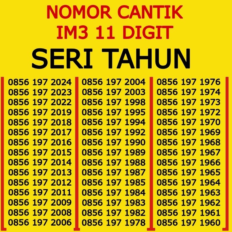No IM3 Cantik Seri Tahun / Nomor Cantik Indosat ( Nomer 11 Digit )