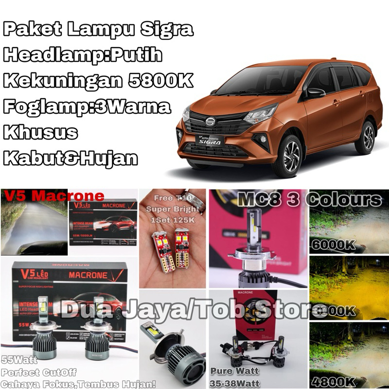 Paket Lampu Mobil Sigra Headlamp Foglamp Mobil Sigra Putih + 3 Warna