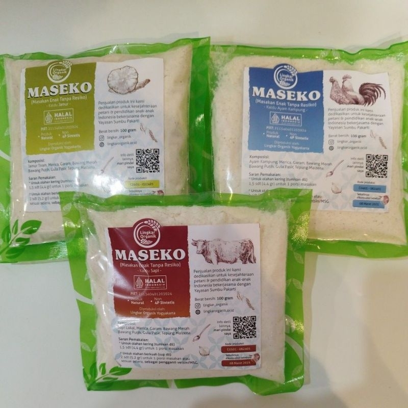 

maseko ayam kampung/sapi/jamur non msg kemasan refill 100gr lingkar organik