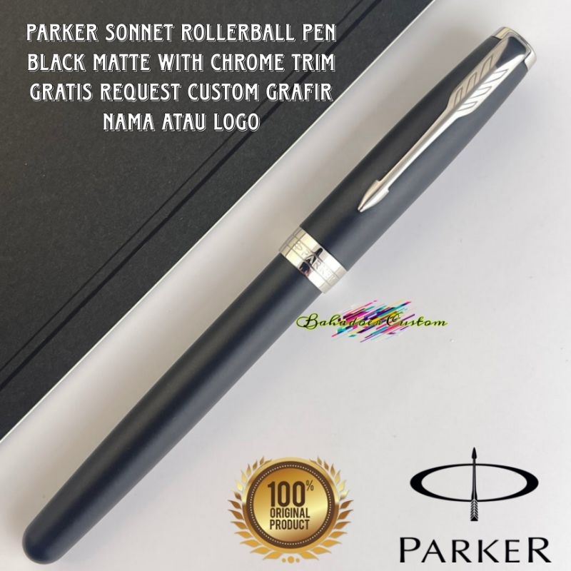 

PULPEN PARKER ORIGINAL SONNET BLACK MATTE CHROME TRIM ROLLERBALL PEN GRATIS REQUEST CUSTOM GRAFIR NAMA ANDA ATAU LOGO ANDA COCOK UNTUK PEMAKAIAN PRIBADI ATAU UNTUK HADIAH SPESIAL MERCHANDISE PROMOSI KORPORAT