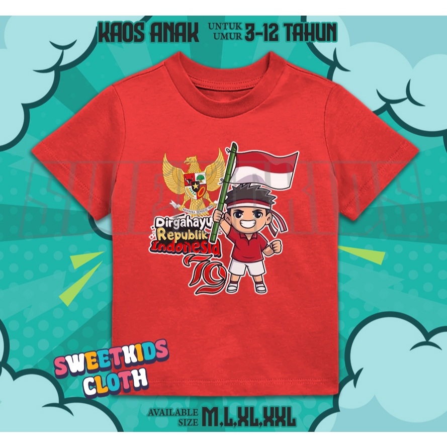 Kaos Anak 17 Agustus 2024 Motif Kartun / Atasan Baju Anak Dirgahayu RI 17 Agustus