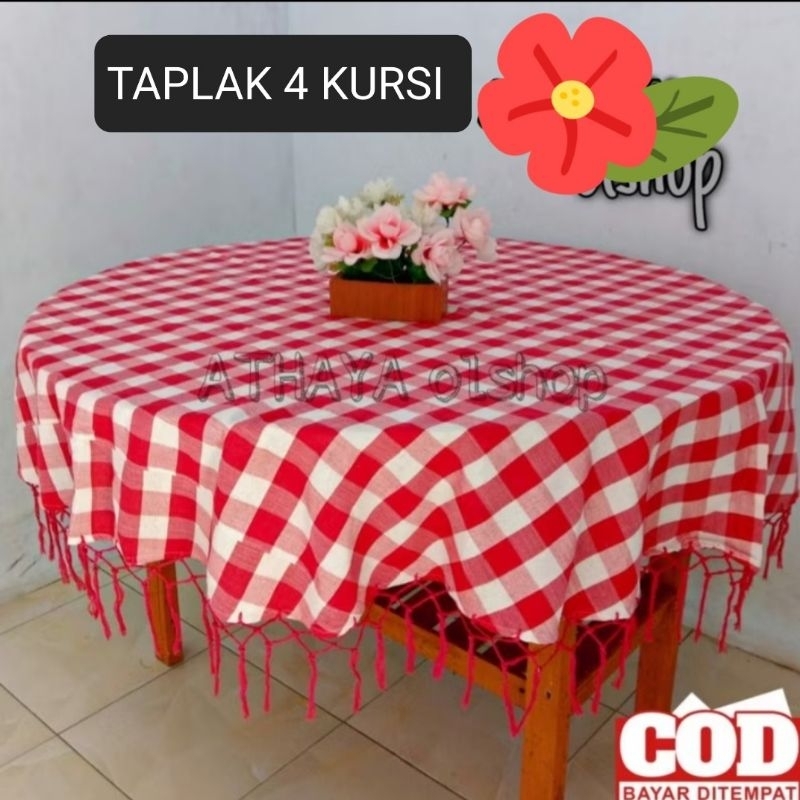 TAPLAK MEJA 4 KURSI BULAT TAPLAK MEJA MAKAN BULAT MOTIF KOTAK KOTAK