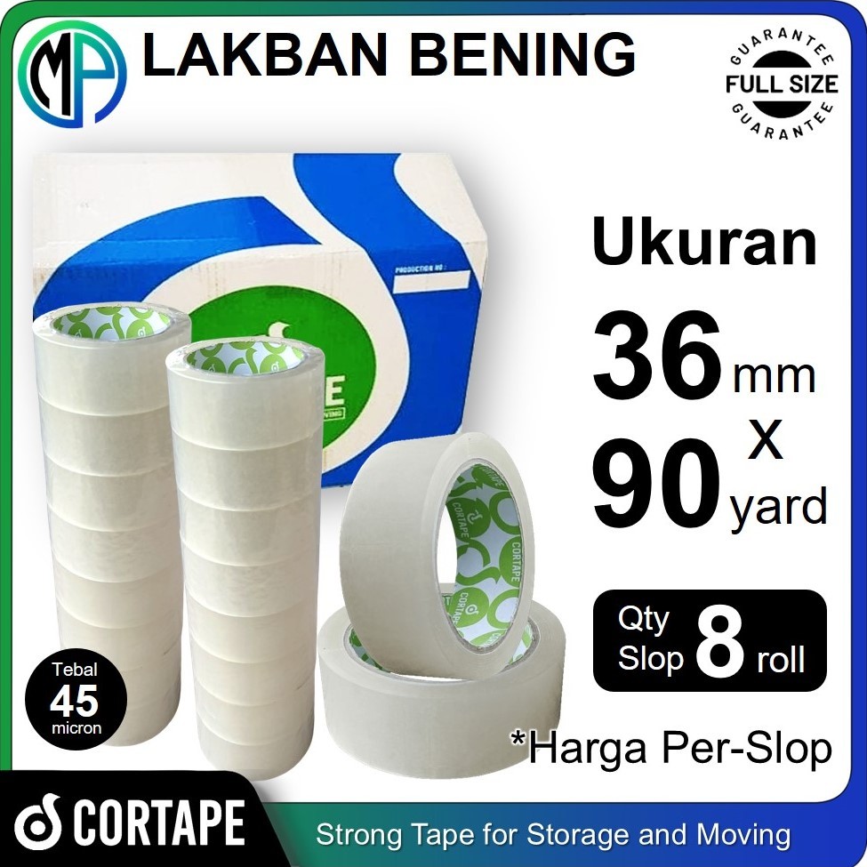 

Lakban Cortape Grosir Bening 36mm x 90yard Harga Per-Slop 8pcs / Selotip / Isolasi Spek. Daimaru